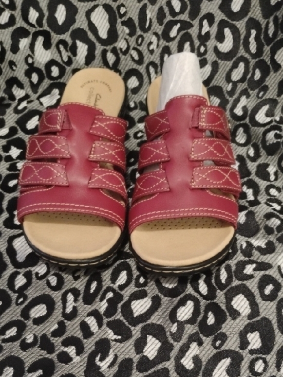 Clarks Shoes - Clarks Women's Red Triple-Strap Slide Sandals